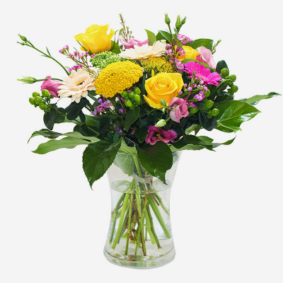 The Happy Vase  - Send a giggle or two with our Happy Vase floral arrangement, made up of bright blooms and leaves. A perfect gift for every occasion, hand-crafted by professionals and delivered direct to their door.