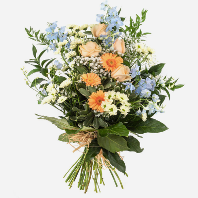 Tied Sheaf SYM-337 - Country Style Tied Sheaf Peach & Blue. 