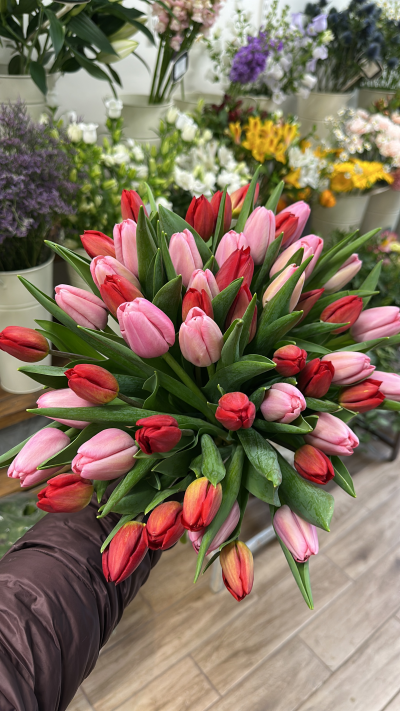 Tulip season - With all the spring tulips you can choose the colours you like please let the florist know